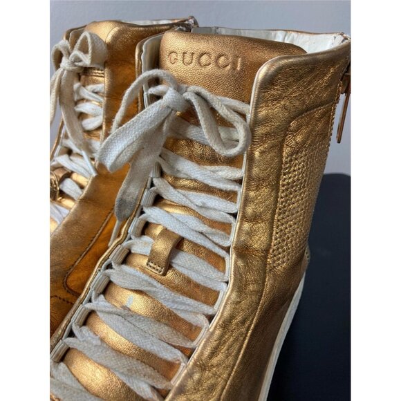 GUCCI Gold Leather High Top Sneakers US 9 - Picture 2 of 6